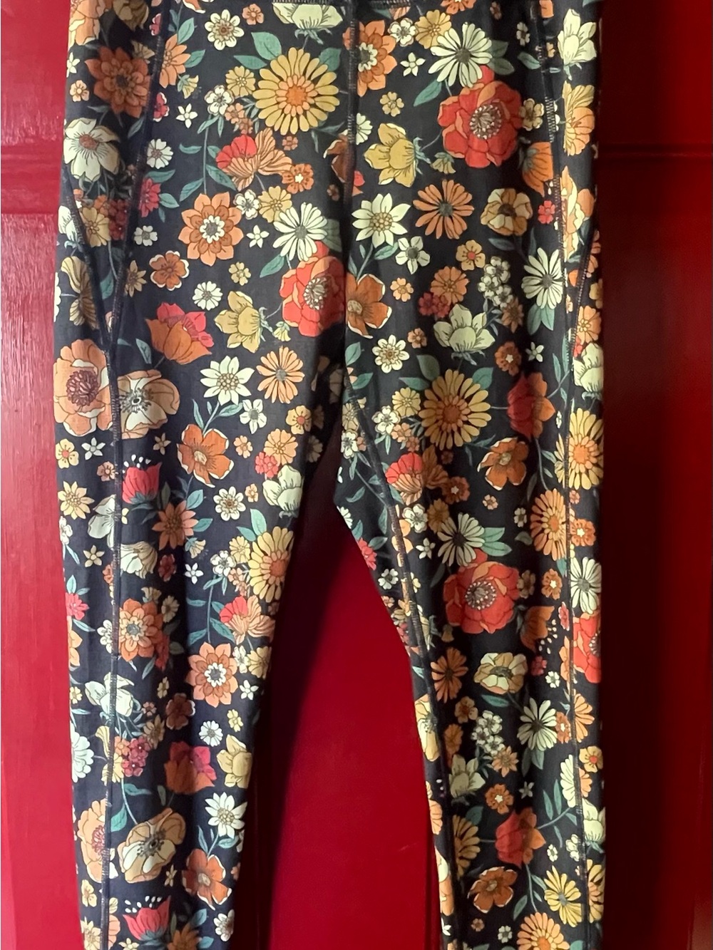 Ghanda Black Floral Leggings with Orange & Yellow Blooms
